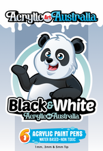 Load image into Gallery viewer, Black & White - 6 Acrylic Paint Markers